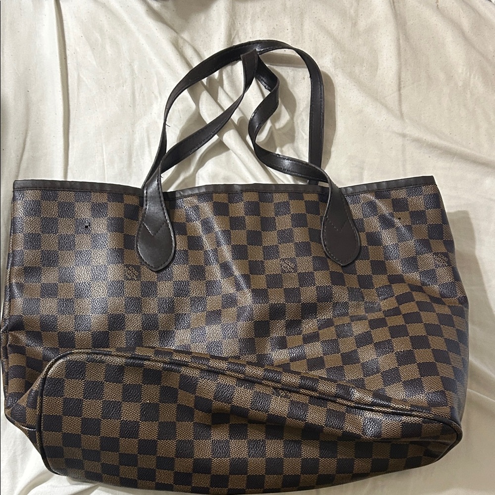 Checkered Brown Tote Bag